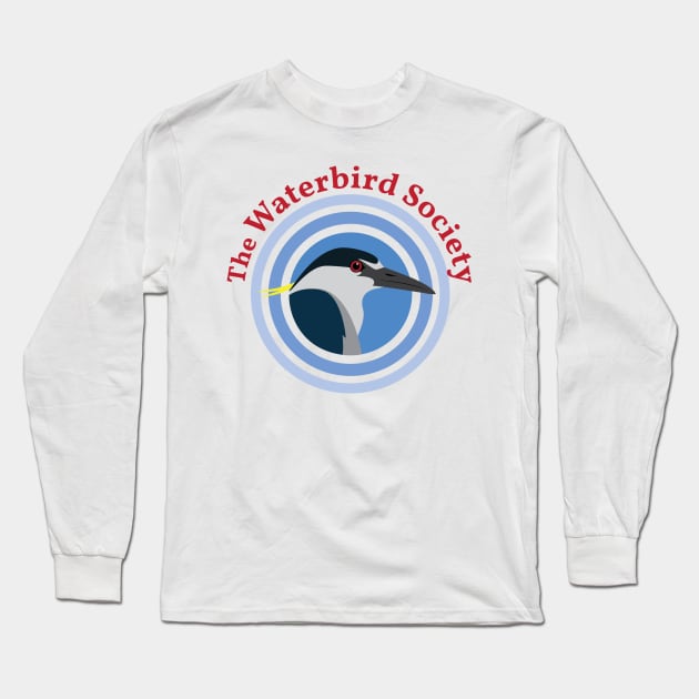 Night-Heron (Large Logo with Red Text) Long Sleeve T-Shirt by Waterbird Society